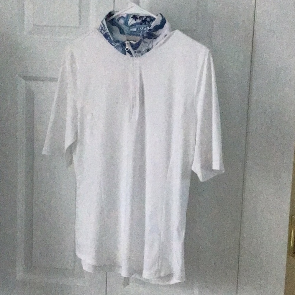 Tommy Bahama White Shirt with Blue Patterned Collar golf NWT